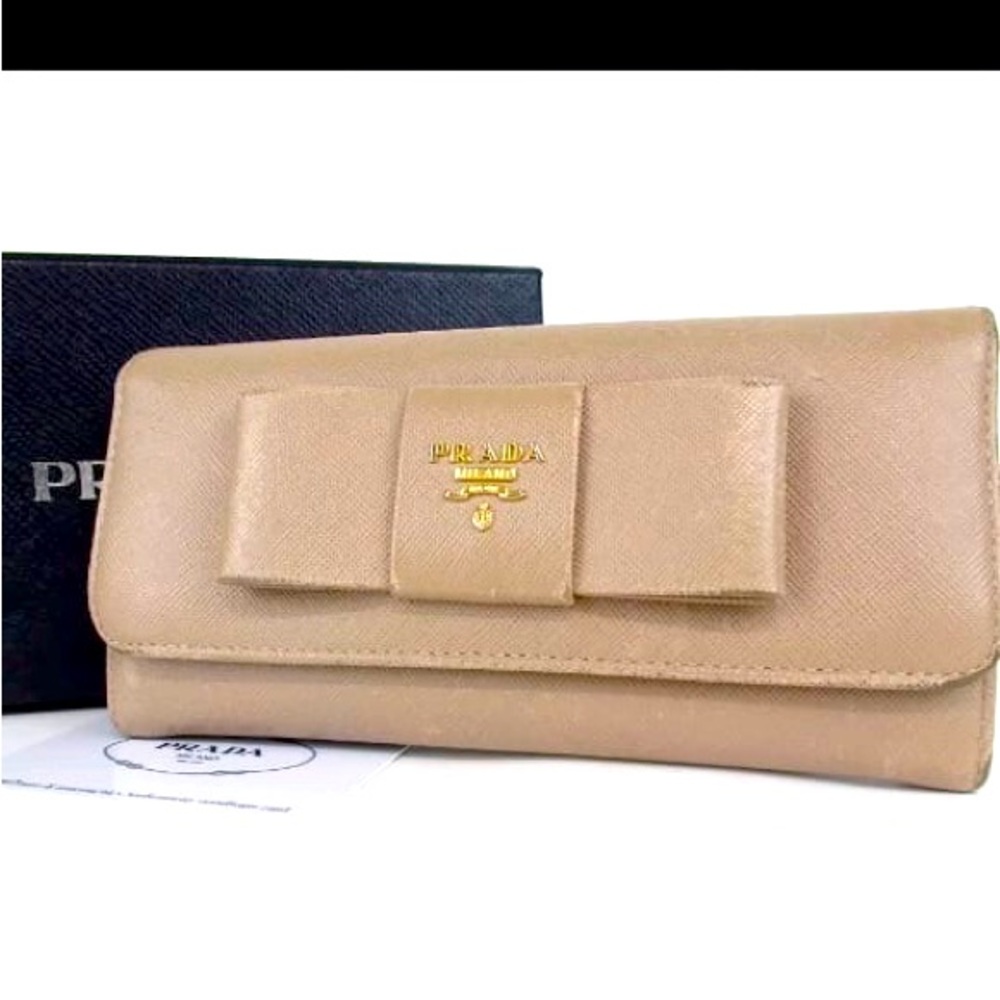 Prada Black Saffiano Fiocco Leather Bow Continental Wallet